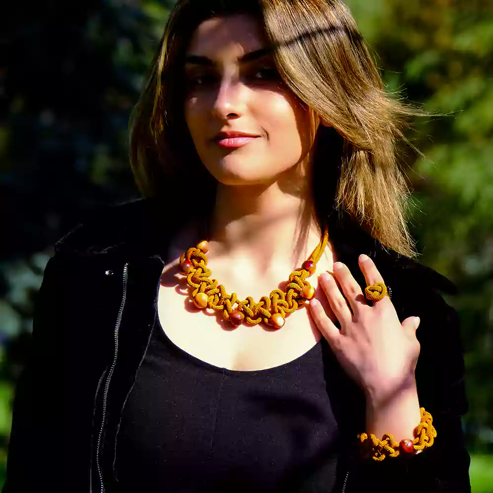 Vianoria Hardal Rengi Boncuklu El Yapımı Özel Tasarım 3'lü Takı Seti - Görsel 8