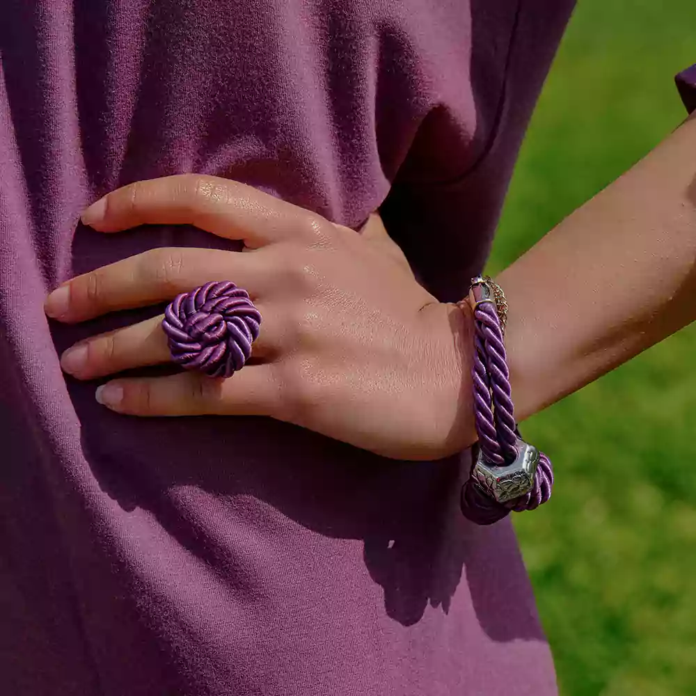 Vianoria Mor Çiçek Motifli El Yapımı Lüks Tasarım 4'lü Takı Seti - Görsel 7