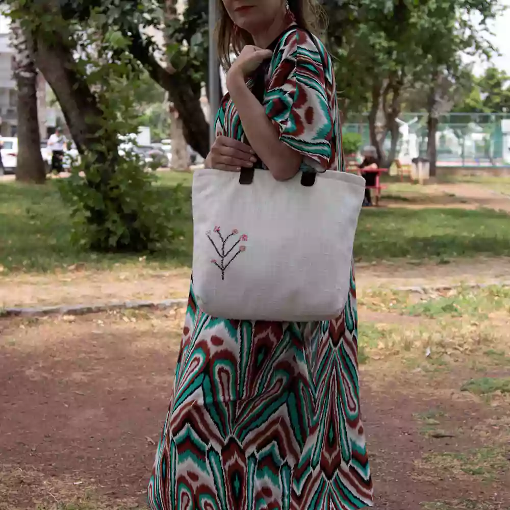 Nakış İşlemeli Keten Tote Bag - Omuz Çantası - Görsel 3