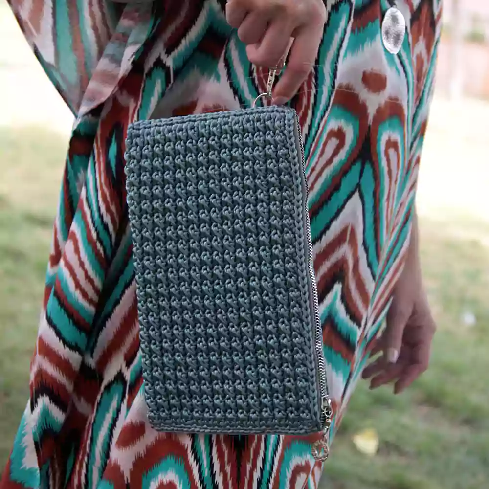 El Örgüsü Clutch Çanta - Çağla Yeşili - Görsel 3