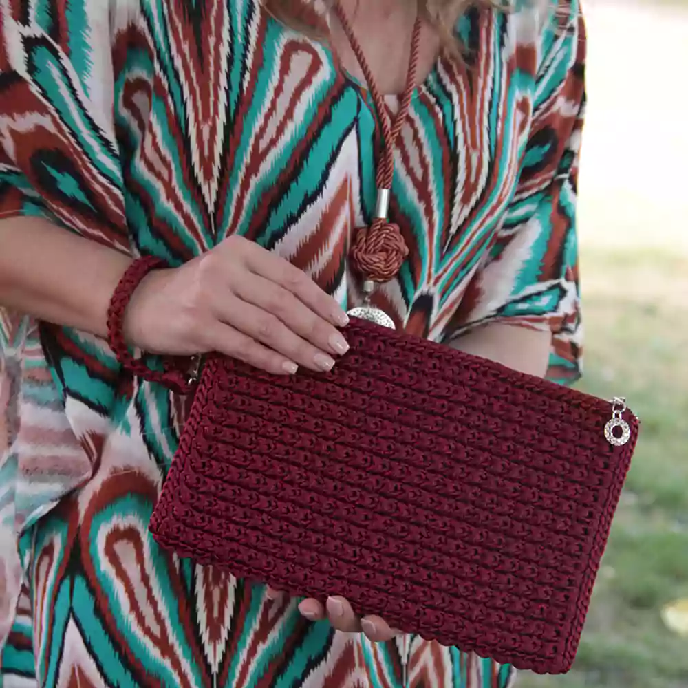 El Örgüsü Clutch Çanta - Bordo (Şarap Rengi ) - Görsel 2