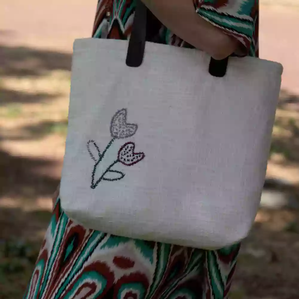 Nakış İşlemeli Keten Tote Bag- Omuz Çantası - Görsel 2
