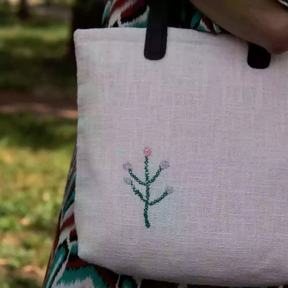 Nakış İşlemeli Keten Tote Bag - Omuz Çantası - Görsel 3