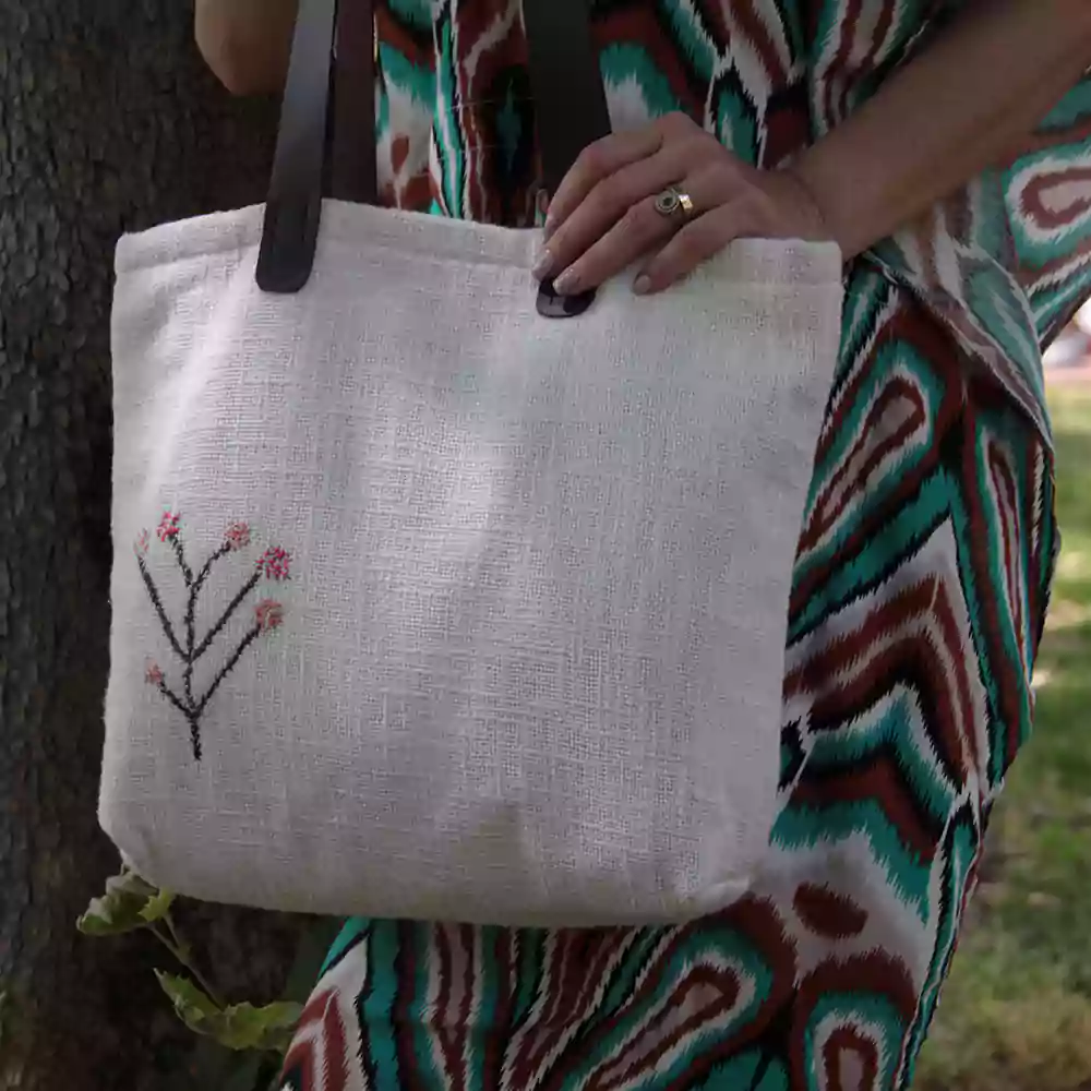 Nakış İşlemeli Keten Tote Bag - Omuz Çantası - Görsel 2