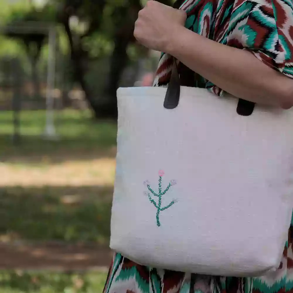 Nakış İşlemeli Keten Tote Bag - Omuz Çantası - Görsel 2