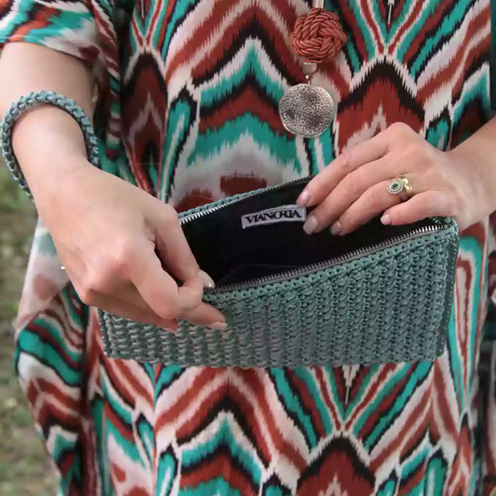 El Örgüsü Clutch Çanta - Çağla Yeşili - Görsel 2