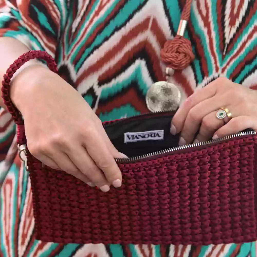 El Örgüsü Clutch Çanta - Bordo (Şarap Rengi ) - Görsel 3